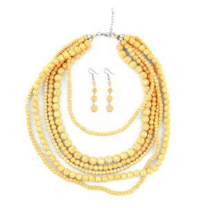 howlite Beads Earrings and 6 Row Necklace 18 Inches in Black Oxidized Stainless